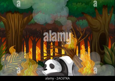 Die entwaldung Szene mit Panda im Wald Abbildung sterben Stock Vektor