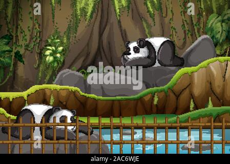 Szene mit zwei pandas im Zoo Abbildung Stock Vektor