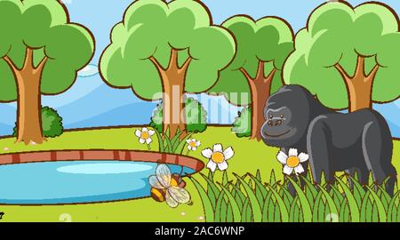 Szene mit Gorilla in Wald Abbildung Stock Vektor