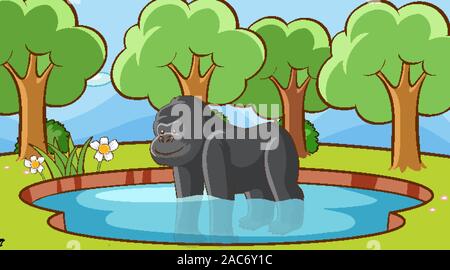 Szene mit Gorilla in Wald Abbildung Stock Vektor