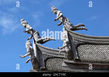 Schnitzerei am Tempel Heiligtum der Wahrheit, Pattaya, Thailand, Stockfoto