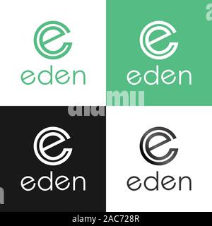 Buchstabe E Alphabetische Logo Design Vorlage, Eden Logo Konzept, geeignet für Fashion, Lifestyle oder Boutique Unternehmen. Schwarz, Grün, Weiß Stock Vektor