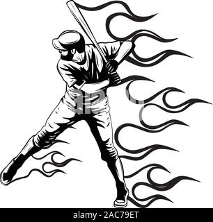 Baseballspieler Vector Illustration, batter Schwingen bat, hits Ball Stock Vektor