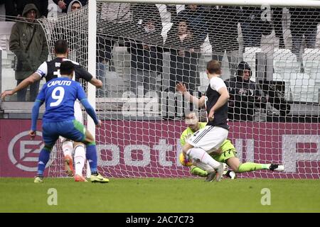 Turin, Italien. 01 Dez, 2019. Fußball, Meisterschaft Serie ATIM 2019-20 JUVENTUS VS SASSUOLO 2-2 im Bild: CAPUTO ZIEL Credit: Unabhängige Fotoagentur/Alamy leben Nachrichten Stockfoto