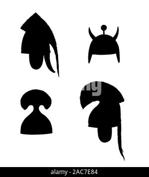 Antike griechische, sumerischen, persische Helme Zeichnung. Bronze Helm set Abbildung. Stockfoto