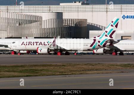 November 30, 2019, Mailand, Italien: Air Italien Boeing 737-800 MAX am Mailand Malpensa Flughafen gespeichert, nachdem der berühmte Erdung. (Bild: © fabrizio Gandolfo/SOPA Bilder über ZUMA Draht) Stockfoto