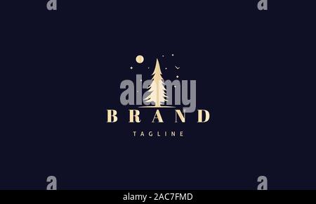 Vektor golden Logo auf die abstrakte Bild der in den Fichtenwald. Stock Vektor