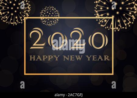 Frohes Neues Jahr 2020 Hintergrund mit Goldenen Feuerwerk Stockfoto