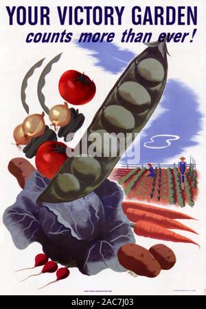 Ihr Sieg garten Amerikanische WW2 Propagandaplakat drängen die Nahrungsmittelproduktion Stockfoto