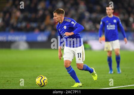 Leicester, Großbritannien. 1. Dez 2019. Marc Albrighton (11) von Leicester City während der Premier League Match zwischen Leicester City und Everton für die King Power Stadion, Leicester am Sonntag, den 1. Dezember 2019. (Credit: Jon Hobley | MI Nachrichten) das Fotografieren dürfen nur für Zeitung und/oder Zeitschrift redaktionelle Zwecke verwendet werden, eine Lizenz für die gewerbliche Nutzung Kreditkarte erforderlich: MI Nachrichten & Sport/Alamy leben Nachrichten Stockfoto