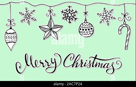 Doodle Weihnachten Design Elemente. Süße Hand gezeichnet Girlande. Frohe Weihnachten und Neues Jahr Symbole, Schrift. Vector Illustration Stock Vektor