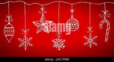 Doodle Weihnachten Design Elemente. Süße Hand gezeichnet Girlande. Frohe Weihnachten und Neues Jahr Symbole, Schrift. Vector Illustration Stock Vektor