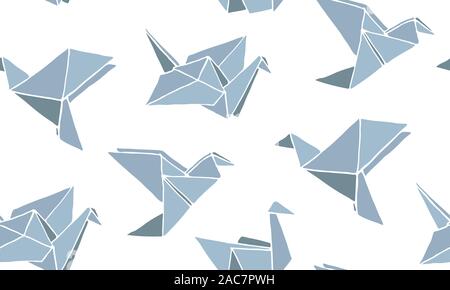 Nahtlose Muster mit Hand gezeichnet Origami Vögel. Cartoon Ornament. Cute doodle Vector Illustration. Stock Vektor