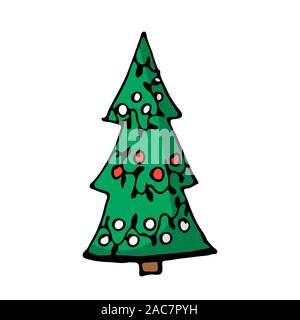 Doodle Farbe Weihnachtsbaum Symbol. Süße Hand gezeichnet Design Element für Sie. Frohe Weihnachten und Neues Jahr Symbole, Schrift. Vector Illustration Stock Vektor