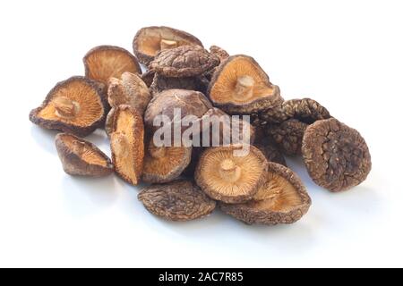 Getrocknete Shiitake-pilze isoliert auf weißem Stockfoto