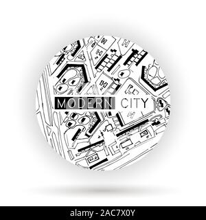 Architektonische Tinte Hintergrund, Bau logo mit Doodle Karten. Design Element für ein Gebäude, Architektur, Design, Entwicklung unternehmen. Hand gezeichnet. Vector Illustration Stock Vektor