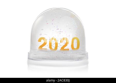 Briefbeschwerer mit Glitzer isoliert auf Weiss. Frohes neues Jahr 2020 Konzept Stockfoto