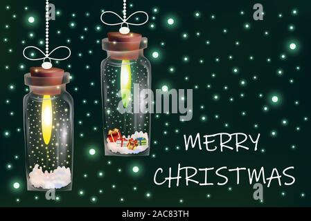 Abstrakte Weihnachten Licht. Neon Girlande mit magischen Schnee im Inneren. Leuchtende Lichter für Weihnachten Urlaub. Sekt Girlande Lichter mit Geschenkverpackung. Magic Stock Vektor