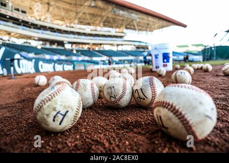 Details und Buchungsmöglichkeit las costuras de Pelota de beisbol. Acciones durante El Encuentro de Beisbol entre Algodoneros vs Naranjeros. Liga Mexicana del Pacifico 1 Dic 2019 2019 2020. (© Foto: LuisGutierrez/NortePhoto.com) © Stockfoto