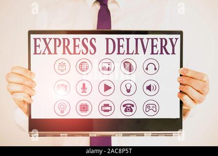 Handschrift Text Express Lieferung. Konzeptionelle foto Beschleunigung der distributiuon von Waren und Dienstleistungen Stockfoto