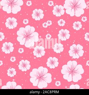 Sakura Frühling Blumen in voller Blüte nahtlose Muster. Chinesisch Japanisch saisonalen Garten mit botanischen Magnolia rosa Pastell Blumenschmuck. Zarte illu Stock Vektor