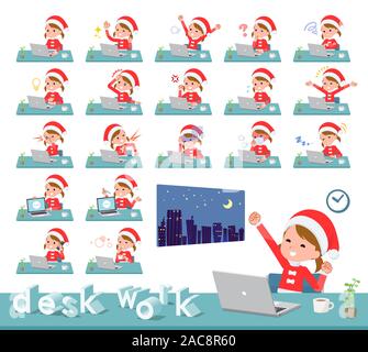 Eingestellt von Santa Claus kostüm Mädchen auf Schreibtisch arbeiten. Es gibt verschiedene Aktionen wie Gefühle und Müdigkeit. Es ist Vektor Kunst so ist es leicht zu bearbeiten. Stock Vektor