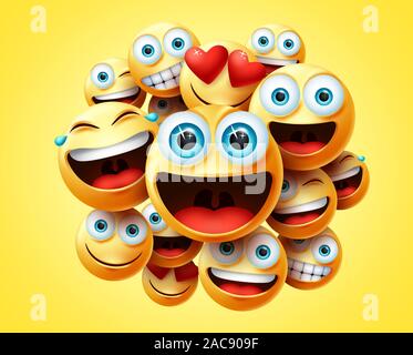 Smileys emoticons Gruppe vektor design. Smileys Emoticons niedlichen Gesichter Gruppe in aufgeregt, Lachen, lustig, fröhlich und frech Gefühle oder Stimmung für anmelden. Stock Vektor