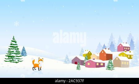 Cute Fox mit winterlandschaft Abbildung. Schöne Weihnachten Hintergrund. Stockfoto