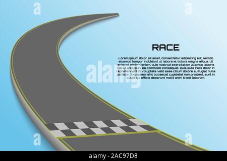 Winnding Kurve Straße isoliert, Rennstrecke mit Finish Line Stock Vektor