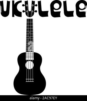 Ukulele Hawaiian guitar. Beschriftung des Wortes Ukulele. String Musikinstrument. Einfachen Vektor illustration Stock Vektor