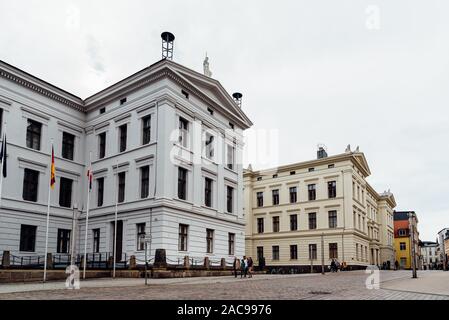 Schwerin, Deutschland - 2. August 2019: Das stadtbild der Altstadt und Burgsee See Stockfoto