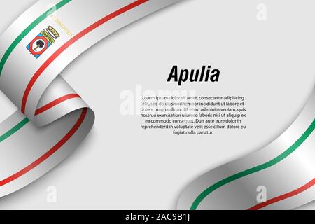 Winkende Band oder Banner mit Flagge von Apulien. Region Italiens. Für poster Design Template Stock Vektor