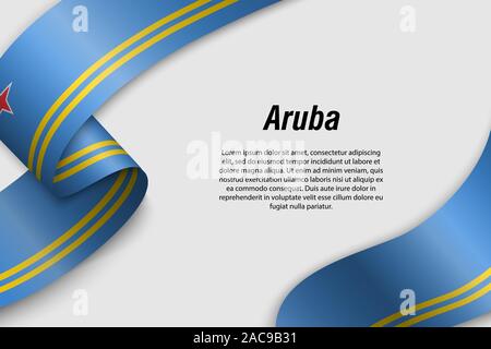 Winkende Band oder Banner mit Flagge von Aruba. Region der Niederlande. Für poster Design Template Stock Vektor