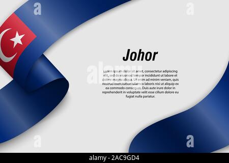 Winkende Band oder Banner mit Flagge von Johor. Zustand von Malaysia. Für poster Design Template Stock Vektor