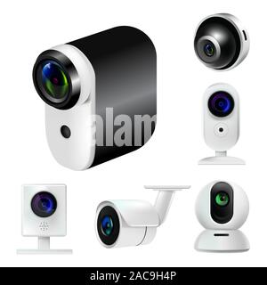360 und goPro digitals Kameras, Überwachungssystem und virtuelle Realität Ausrüstung Stock Vektor
