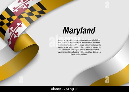 Winkende Band oder Banner mit Flagge von Maryland. Staat der USA. Für poster Design Template Stock Vektor