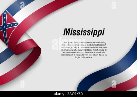 Winkende Band oder Banner mit Flagge Mississippi. Staat der USA. Für poster Design Template Stock Vektor