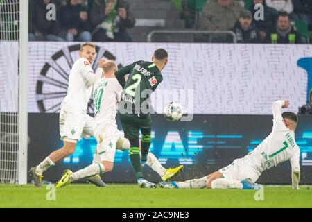 Wolfsburg, Deutschland. 01 Dez, 2019. WILLIAM (2. von rechts nach links, WOB) schießt goalie Jiri PAVLENKA (HB) mit dem Ergebnis 2:2 für den VfL Wolfsburg, Aktion, Fußball 1. Fussballbundesliga, 13. Spieltag VfL Wolfsburg (WOB) - Werder Bremen (HB) 2:3, am 01.12.2019 in Wolfsburg/Deutschland. € | Nutzung der weltweiten Kredit: dpa/Alamy leben Nachrichten Stockfoto