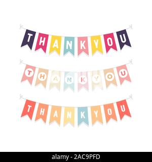 Cute bunting Fahnen mit Buchstaben Danke auf weißem Hintergrund. Stock Vektor