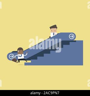 Geschäftsmann auf Rolltreppe und einen anderen Mann Treppensteigen. Stock Vektor