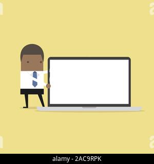 Afrikanischen Geschäftsmann auf Laptop Display. Stock Vektor