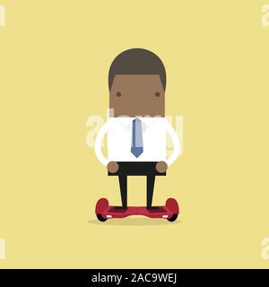 Afrikanischen Geschäftsmann auf Selbstausgleichenden Elektromoped. Stock Vektor