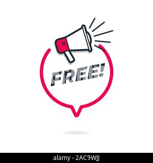 Kostenlose Nachricht und Megaphon. Lautsprecher mit Sprechblase. Stock Vektor