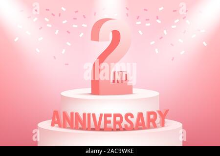 Zwei Jahre Jubiläumsfeier auf rosa Hintergrund. Stock Vektor