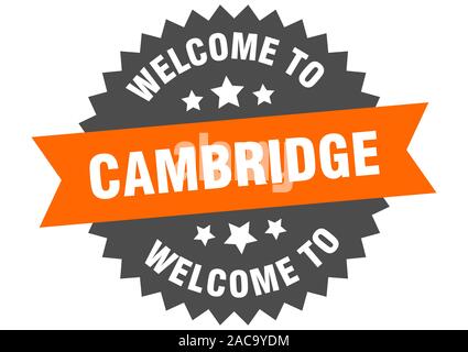 Cambridge unterzeichnen. Willkommen in Cambridge orange Aufkleber Stock Vektor