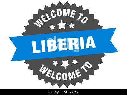 Liberia unterzeichnen. Willkommen in Liberia blauen Aufkleber Stock Vektor