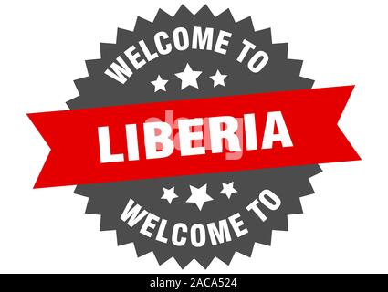 Liberia unterzeichnen. Willkommen in Liberia roten Aufkleber Stock Vektor