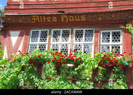 Altes Haus, Bacharach am Rhein, Deutschland, romantischen Rheintal UNESCO Welterbe Oberes Mittelrheintal, Rhineland-Palatin Stockfoto