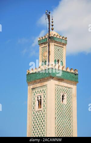 Minarett der Moschee Qarawiyīn-, Medina in Marrakesch, Marokko, Afrika Stockfoto