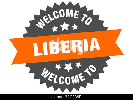 Liberia unterzeichnen. Willkommen in Liberia orange Aufkleber Stock Vektor